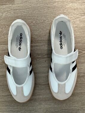 adidas White, Black & Beige Mary Jane Sneakers Sz. 8